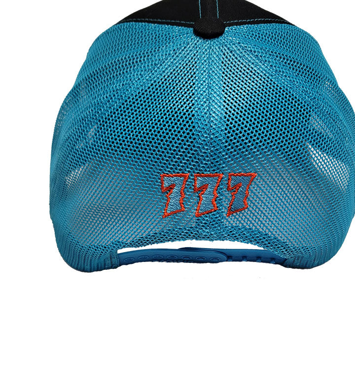 777 Crew neon blue hat back