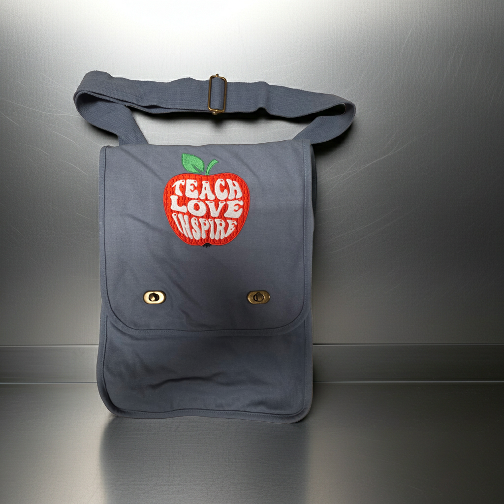 Grey teach, love, inspire bag