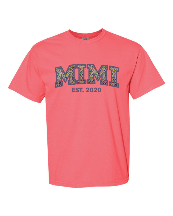Watermelon t-shirt with 'MIMI EST. 2020' text on a white background