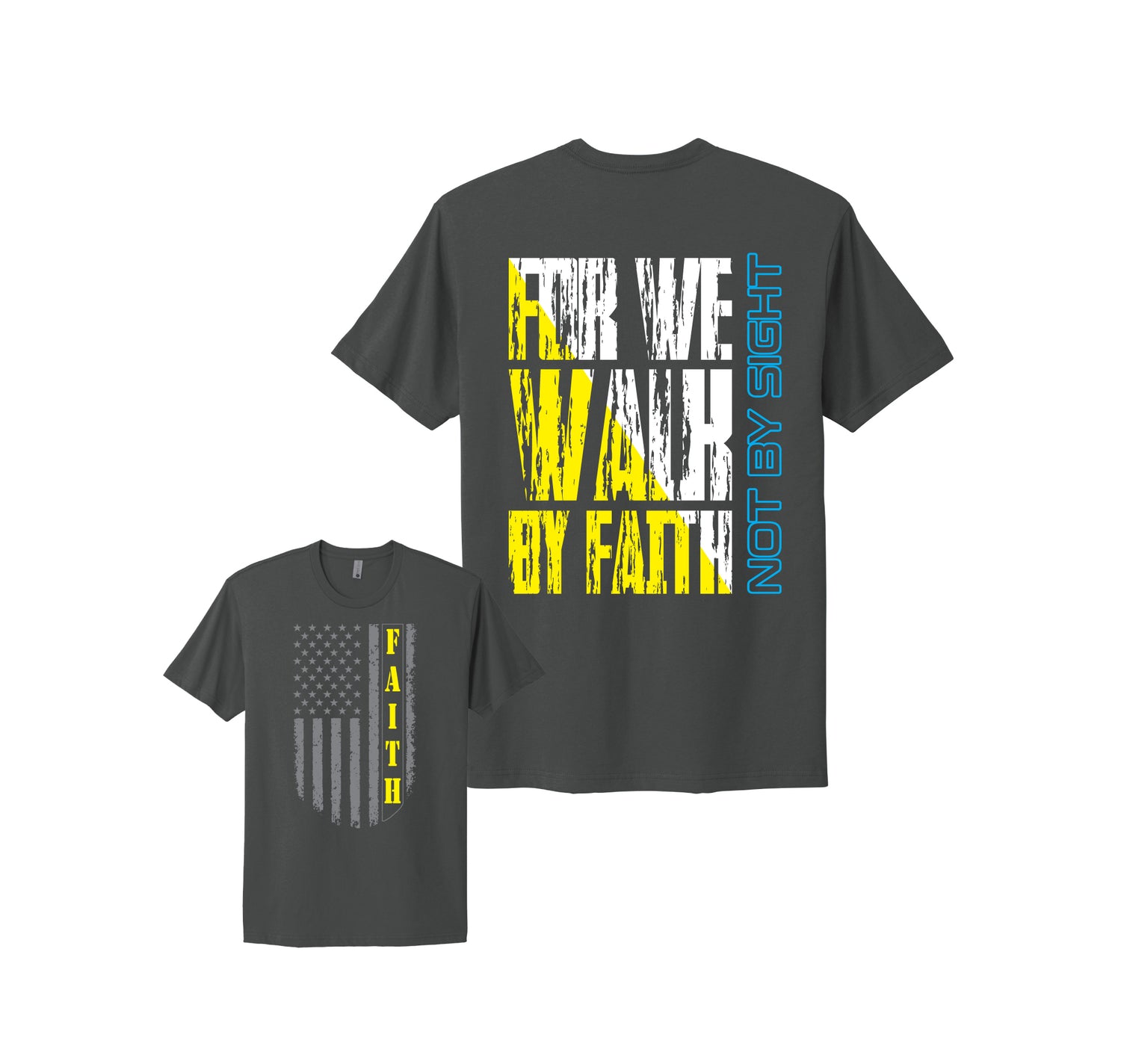 Two Charcoal t-shirts with motivational text and American flag design.